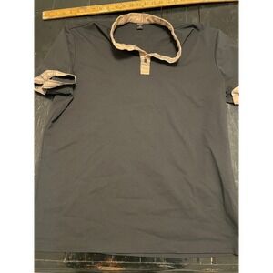 Shein Mens XXL Black Polo Shirt Plaid Trim Short Sleeve Casual (fits L)